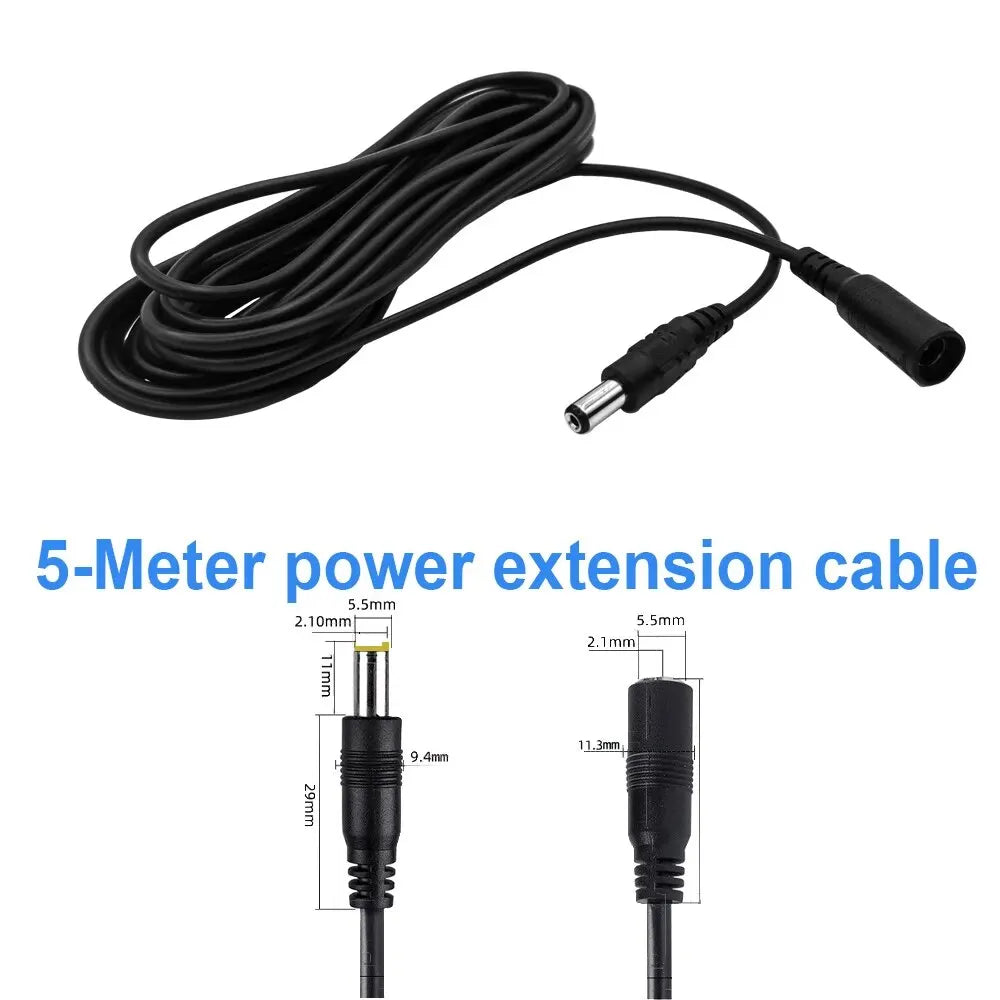 DC 12V Power Extension Cable – 5.5mm x 2.1mm Male to Female Connector (5m / 10m)