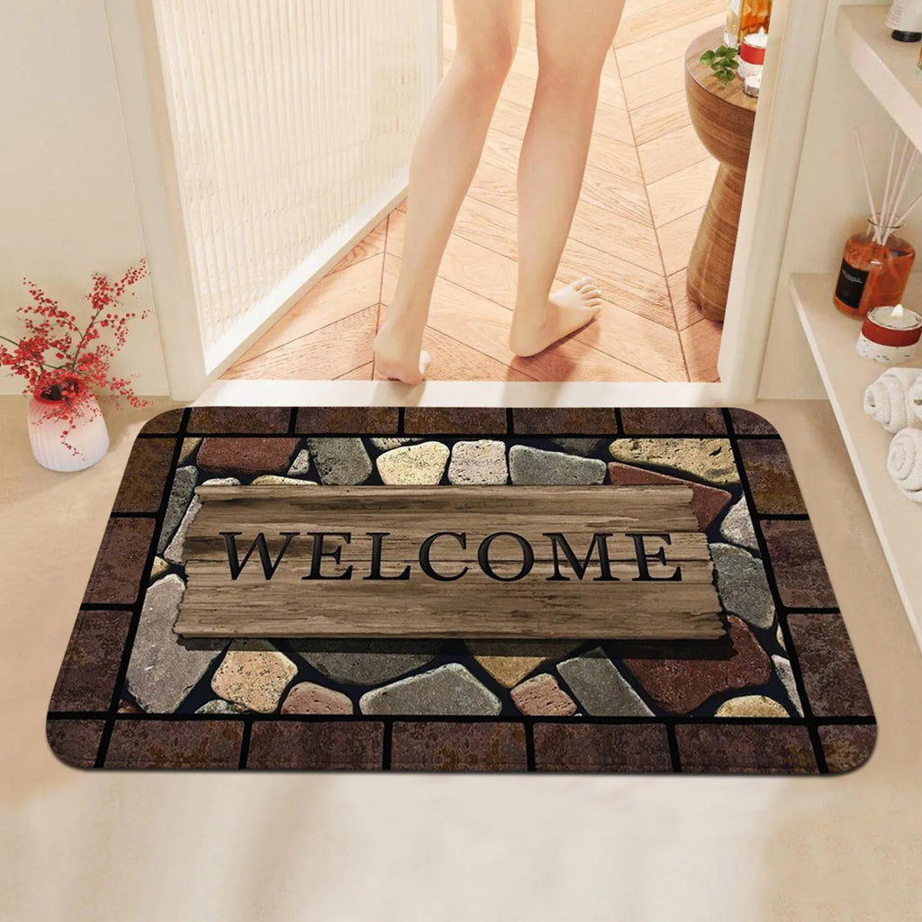 Floral & Letter Graphic Door Mat – Anti-Slip Memory Foam Rug for Home, Bath & Kitchen