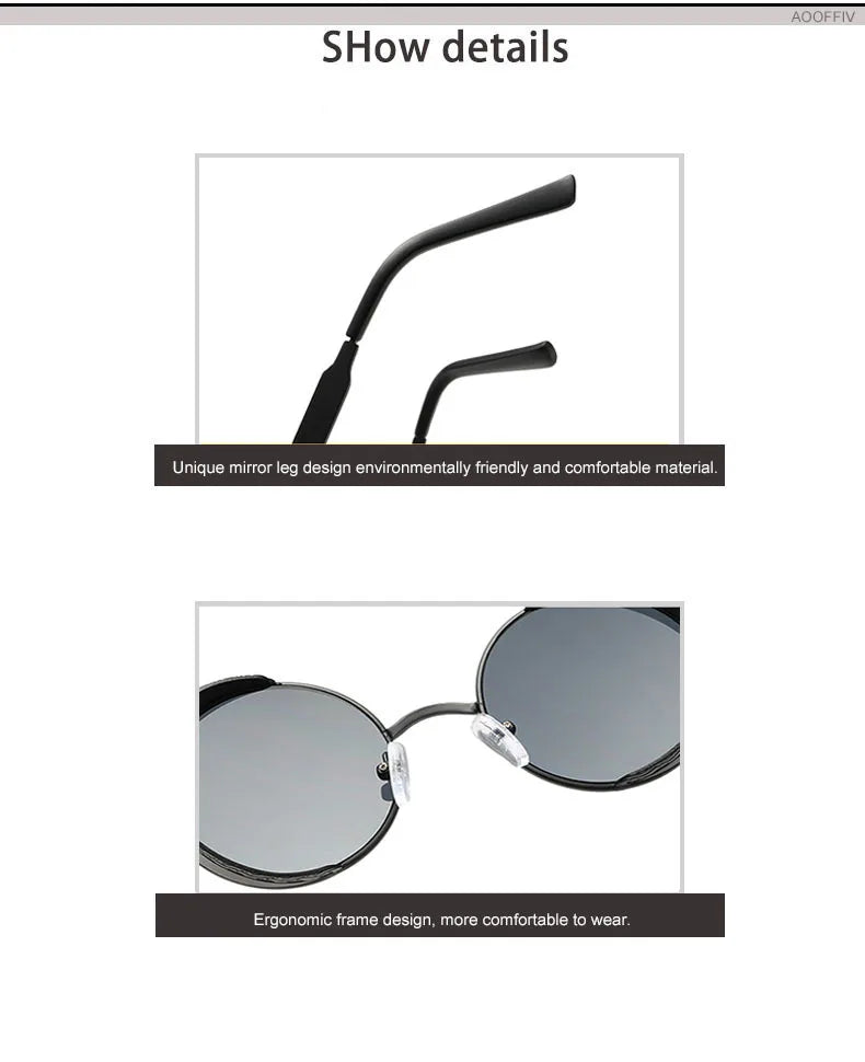 Steampunk Round Sunglasses – Retro Metal Frame UV400 Mens Fashion Eyewear