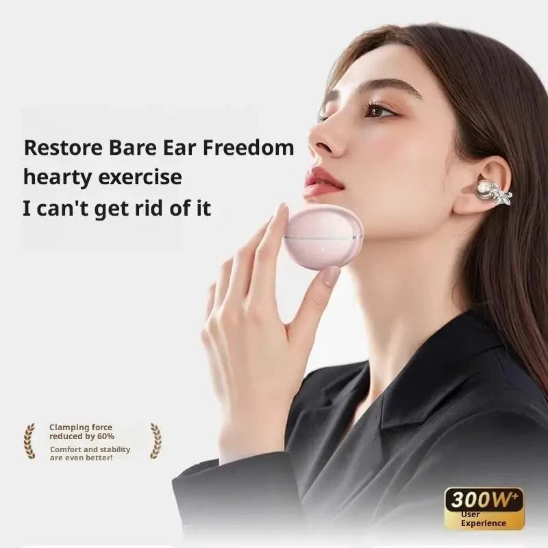 Vivo Open-Ear Bluetooth Clip-On Earbuds with Crystal Bowknot Earrings