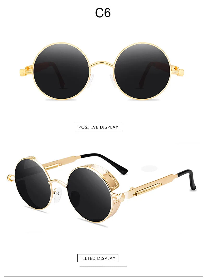 Steampunk Round Sunglasses – Retro Metal Frame UV400 Mens Fashion Eyewear