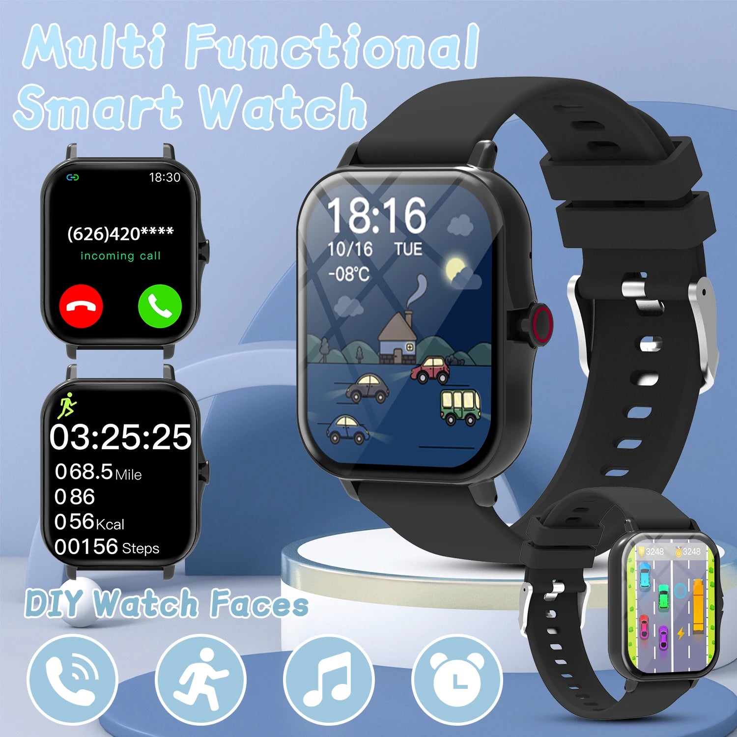 Smartwatch with Bluetooth Call, Voice Assistant & Fitness Tracker