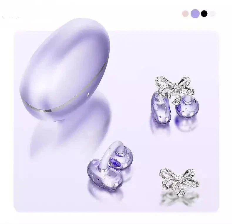 Vivo Open-Ear Bluetooth Clip-On Earbuds with Crystal Bowknot Earrings