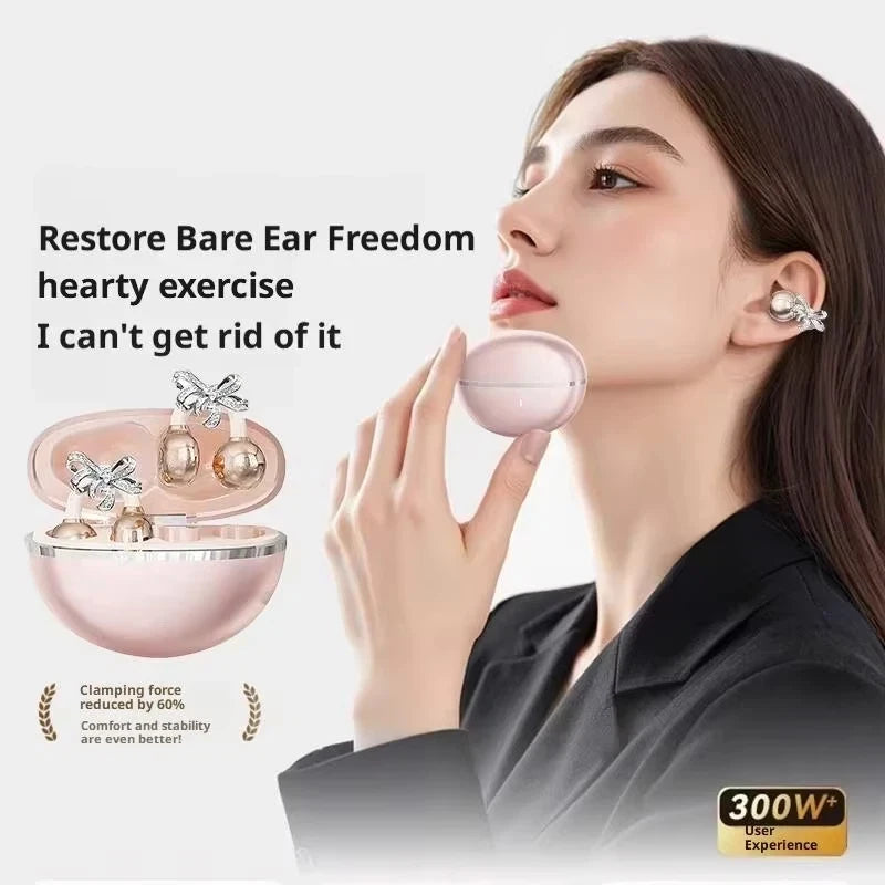 Vivo Open-Ear Bluetooth Clip-On Earbuds with Crystal Bowknot Earrings