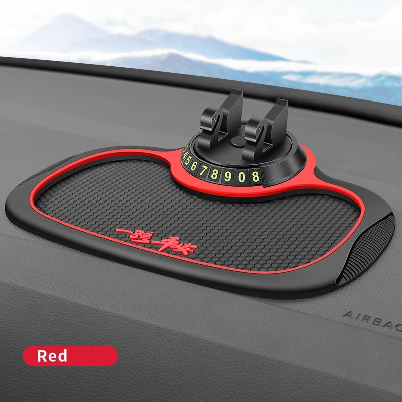 Home Sweet Home car anti-slip silicone dashboard mat holding phone and small items on a vehicle dashboard.