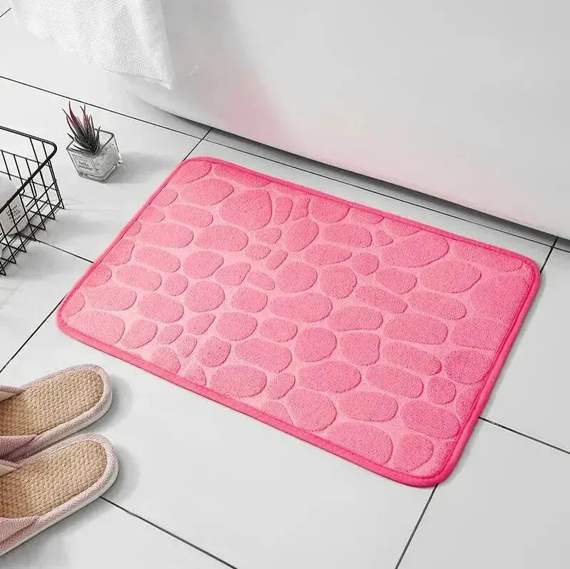 Embossed Memory Foam Bath Mat – Anti-Slip Cobblestone Microfibre Rug for Bathroom & Living Room