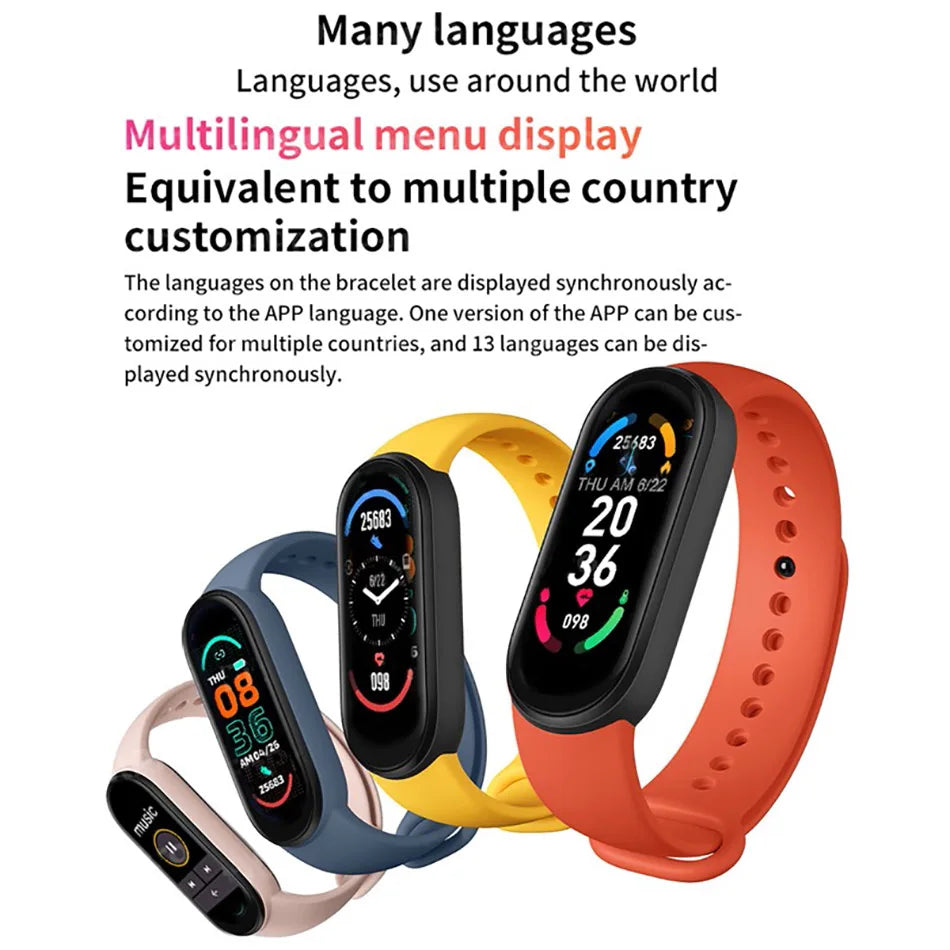 Smart fitness bracelet by Home Sweet Home with a sleek black band and digital display showing activity stats.