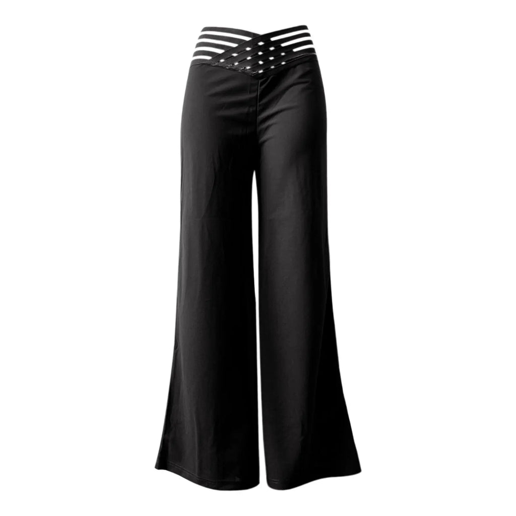 Women's high waist flare trousers by Home Sweet Home, elegant wide-leg office pants, shown in black fabric.