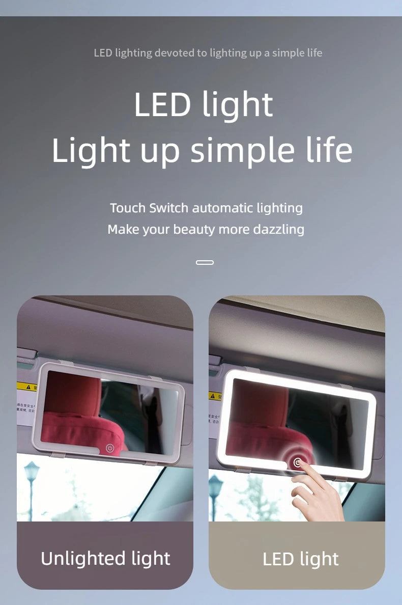 Home Sweet Home LED rechargeable car sun visor vanity mirror with built-in lighting and compact design, visible on the sun visor.