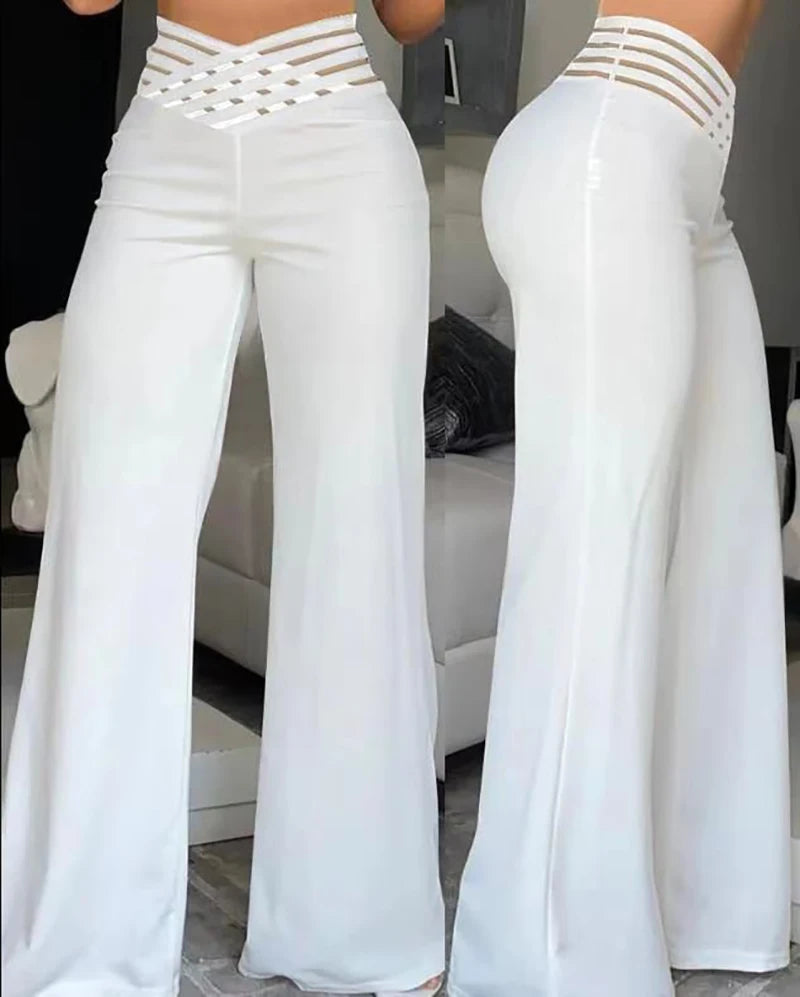 Women’s high waist flare trousers by Home Sweet Home, elegant wide-leg office pants, shown in black fabric.