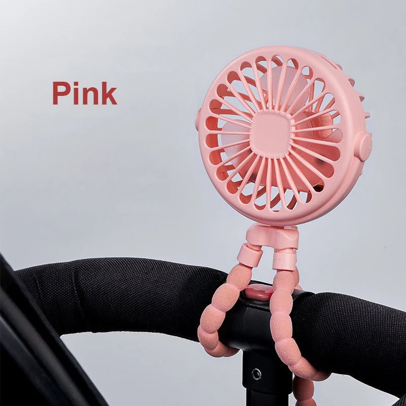 Home Sweet Home portable mini clip fan with USB rechargeability and 360° flexible tripod, ideal for personal cooling.