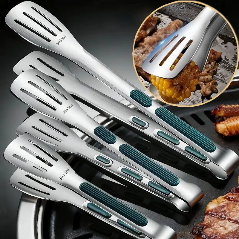 Stainless Steel Food Tongs BBQ Cooking Tongs Non-Slip Kitchen Clip 7"/9"/12"
