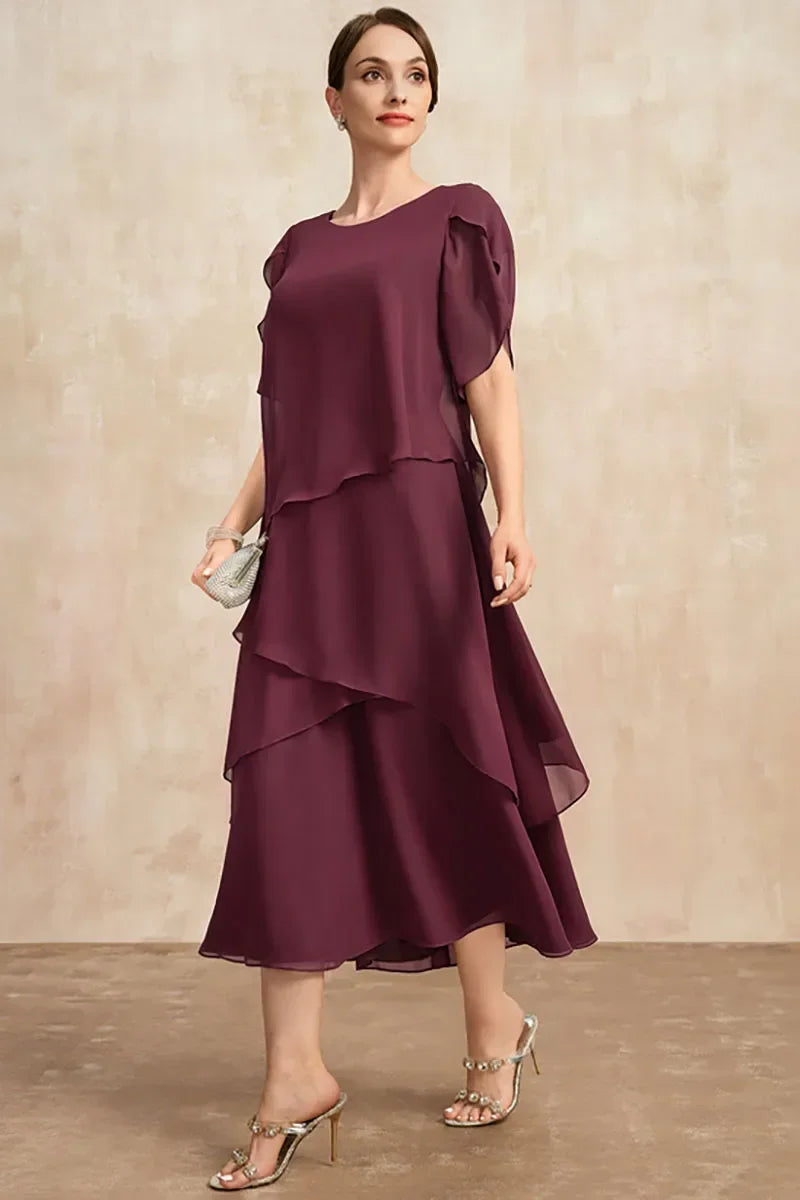 Elegant Chiffon Maxi Dress | Layered Petal Sleeve | Plus Size
