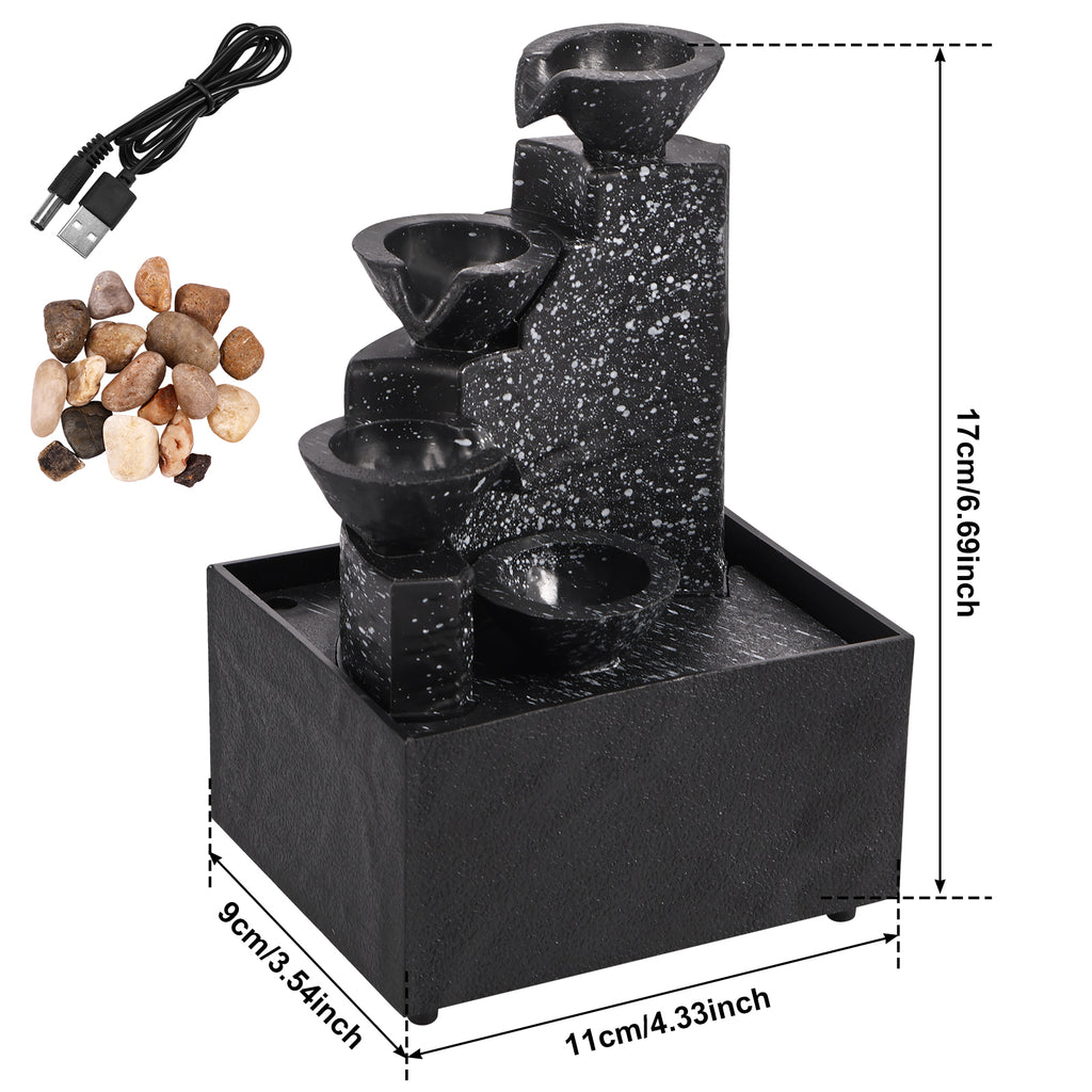 Home Sweet Home tabletop waterfall fountain with soft LED lights, featuring a cascading water feature for desktop decoration.