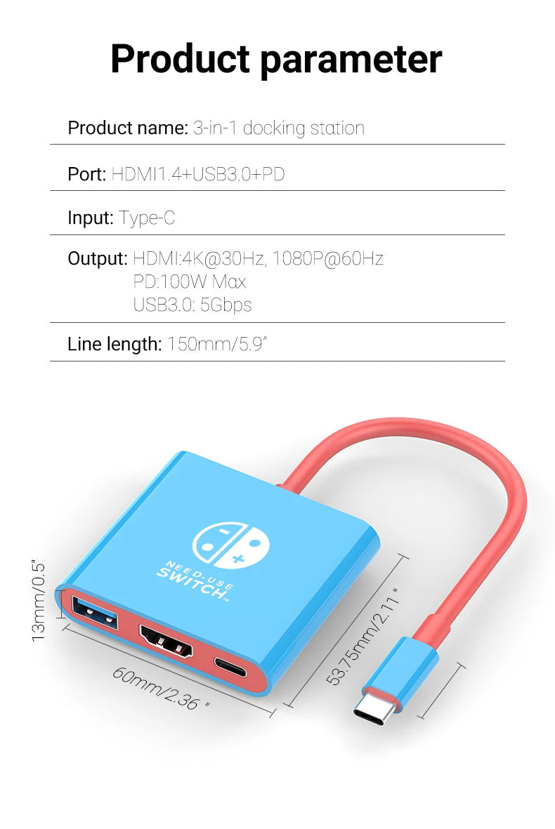 3-in-1 USB-C Hub — 4K HDMI, PD 100W Charging & USB 3.0 Docking Station