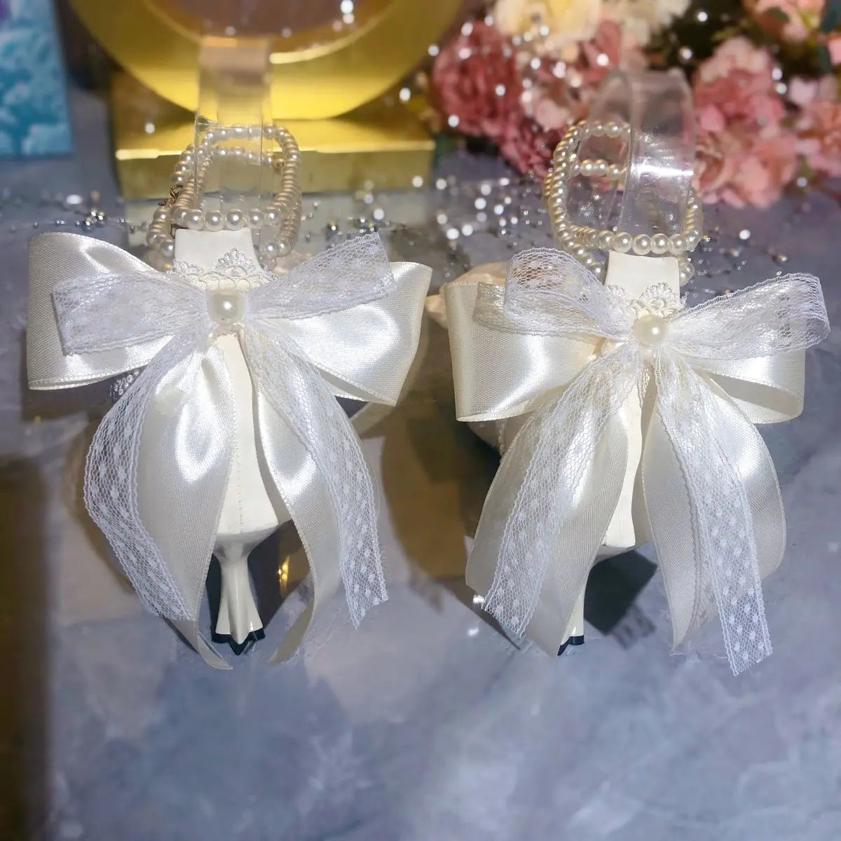 White Bridal Mary Jane Heels | Wedding Shoes for Women