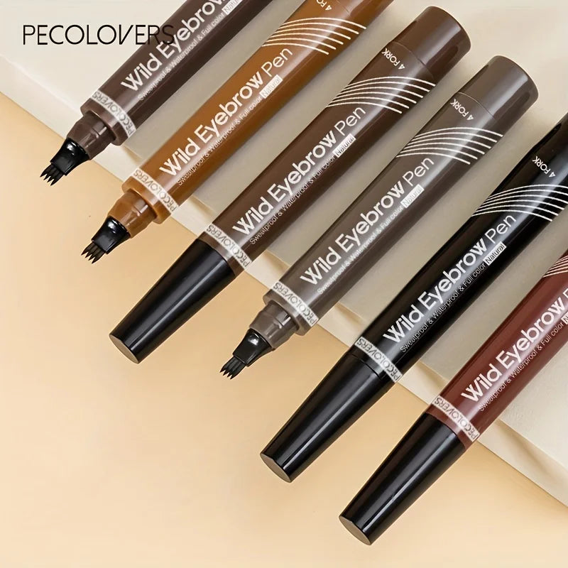 4-Tip Eyebrow Tattoo Pen – Waterproof Liquid Microblading Pencil, 6 Shades