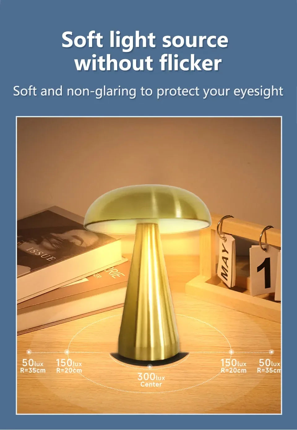 Aamasun Retro Mushroom Table Lamp | Touch Dimmer, 3 Colour Temperatures
