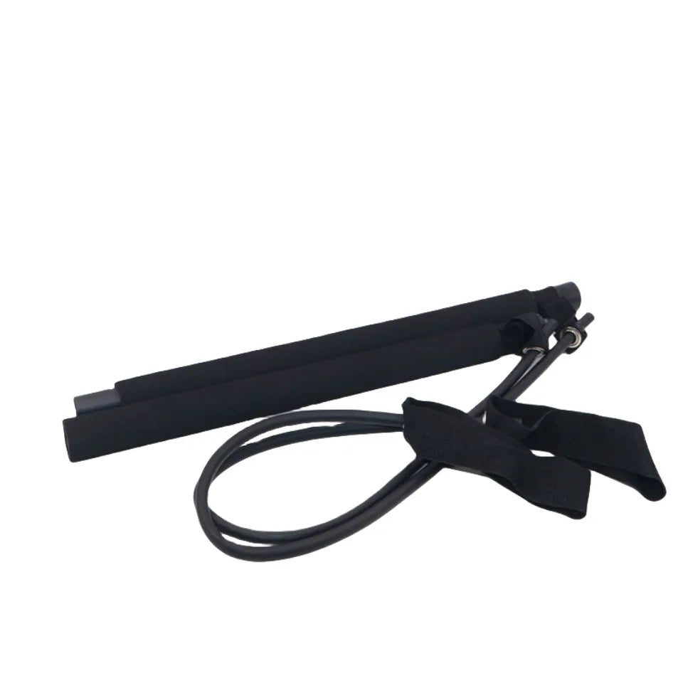 Home Sweet Home Pilates Stick Fitness Bar with elastic resistance bands, adjustable exercise rod for full-body workouts.