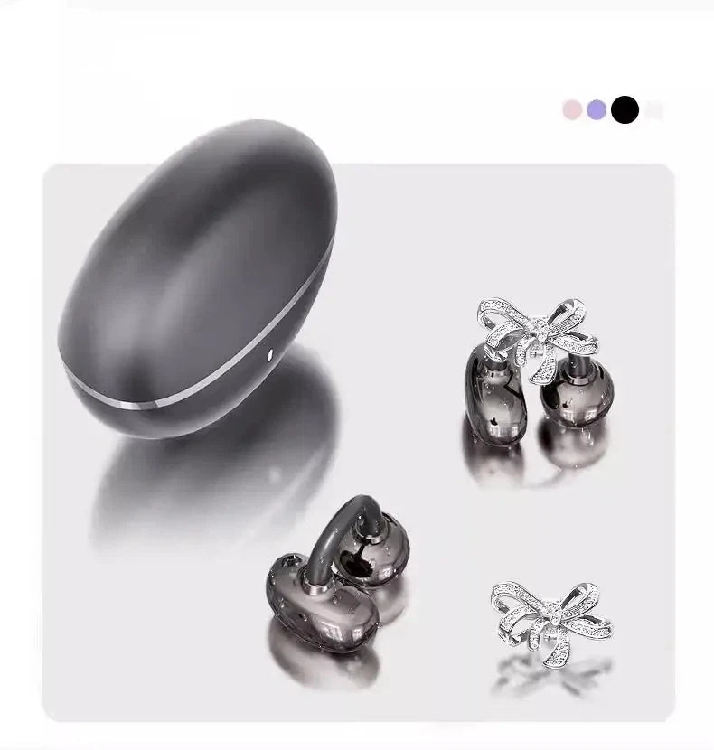 Vivo Open-Ear Bluetooth Clip-On Earbuds with Crystal Bowknot Earrings