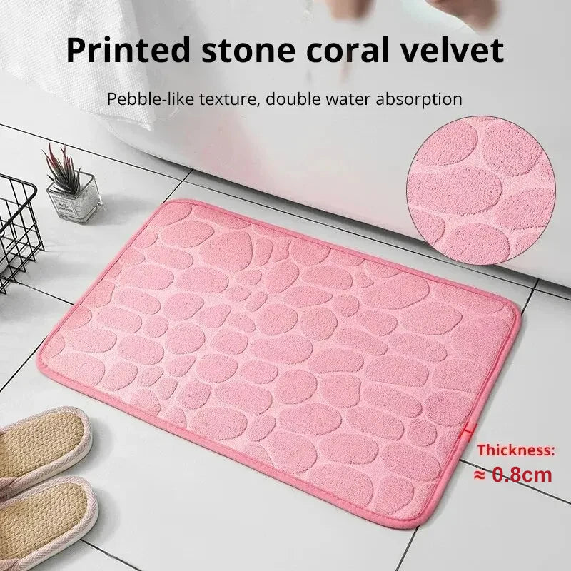 Embossed Memory Foam Bath Mat – Anti-Slip Cobblestone Microfibre Rug for Bathroom & Living Room
