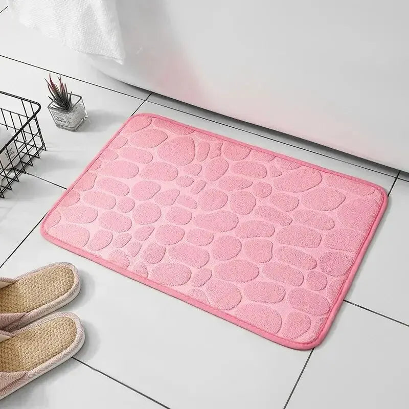 Embossed Memory Foam Bath Mat – Anti-Slip Cobblestone Microfibre Rug for Bathroom & Living Room