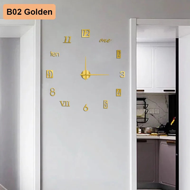 Large DIY 3D Wall Clock — Sunburst Number Poster, 90–120cm