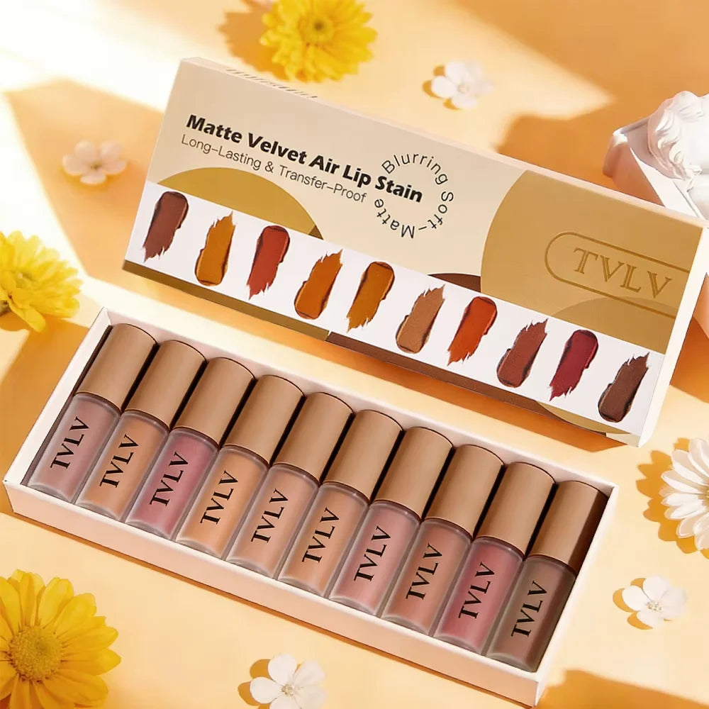 10-Piece Velvet Lip Gloss Set | Waterproof Long-Lasting Matte Lipstick