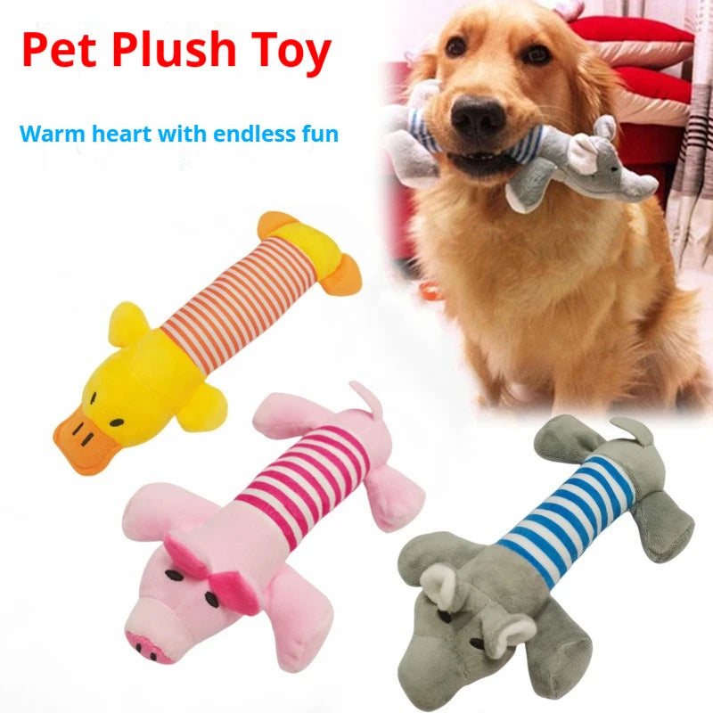 Squeaky Plush Dog Chew Toy – Elephant, Duck & Piglet Designs | Fleece Pet Toy