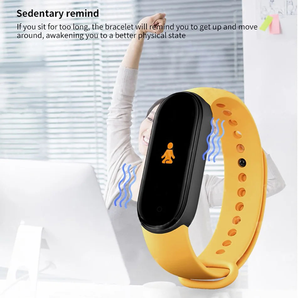 Smart fitness bracelet from Home Sweet Home with a sleek design, adjustable strap, and digital display for activity tracking.