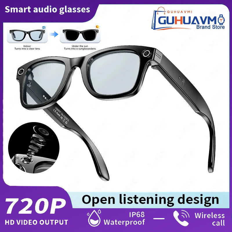 Home Sweet Home AI Smart Glasses with 8MP camera, Bluetooth, multi-language support, and ChatGPT 4.0 displayed on sleek wearable device