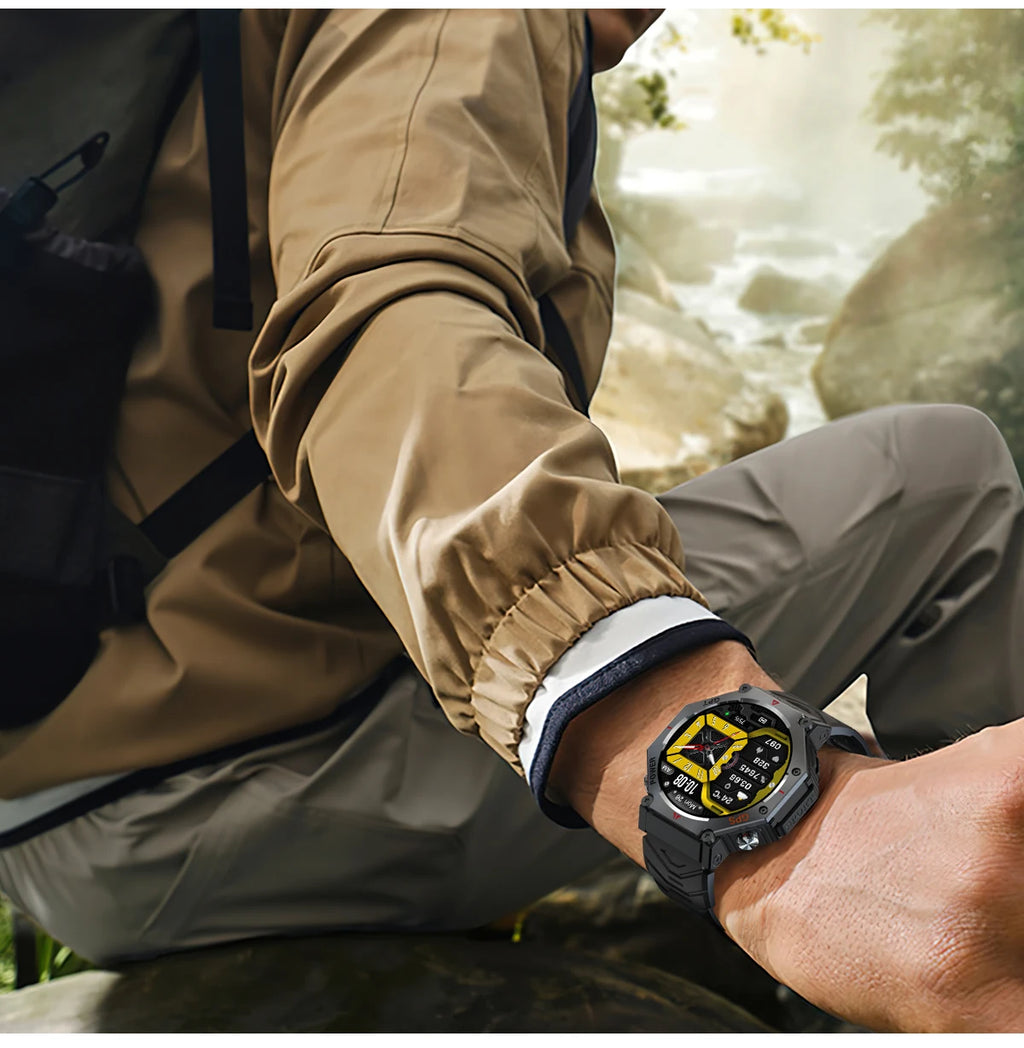 Military Grade GPS Smart Watch – IP69K/10ATM Waterproof AMOLED, 100+ Sports Modes, HD Bluetooth Calls