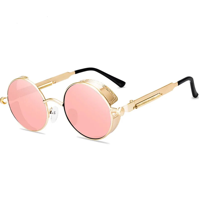 Steampunk Round Sunglasses – Retro Metal Frame UV400 Mens Fashion Eyewear