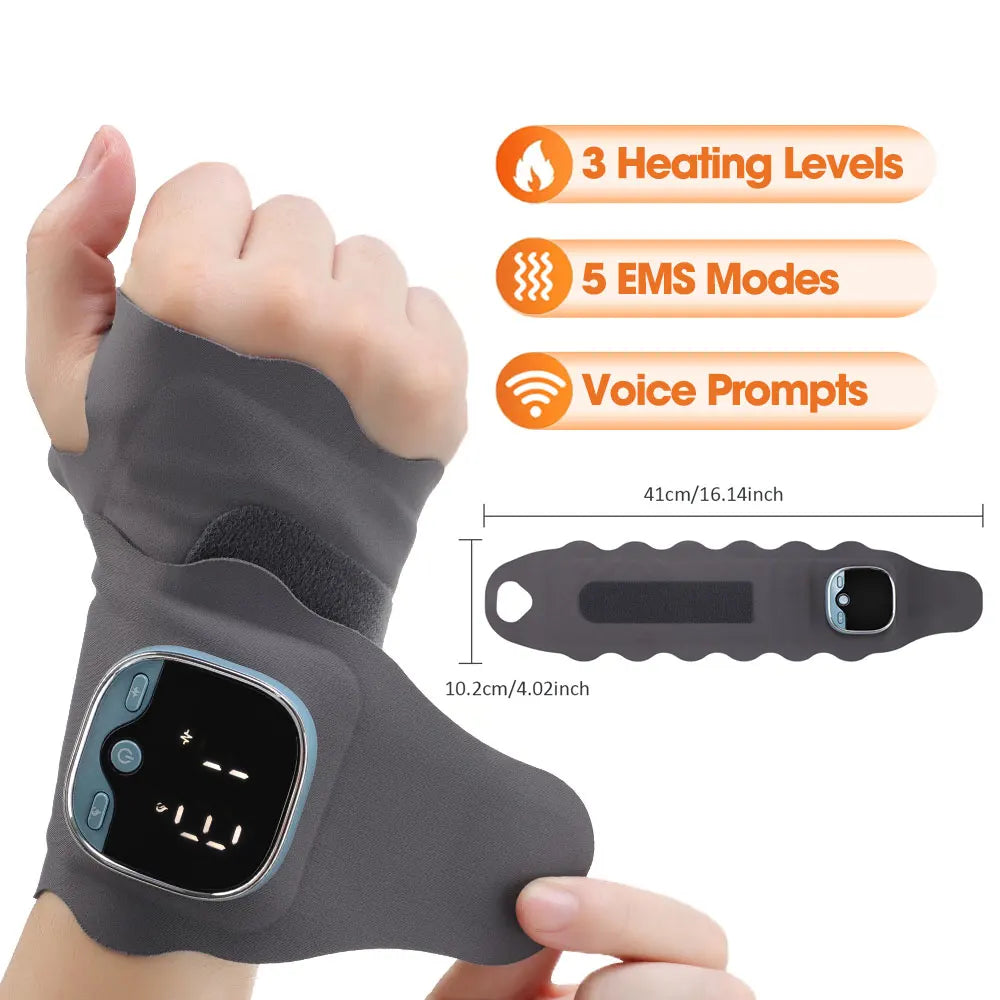 EMS Heating Wrist Massager – Cordless Thermal Massage Brace with Voice Prompts