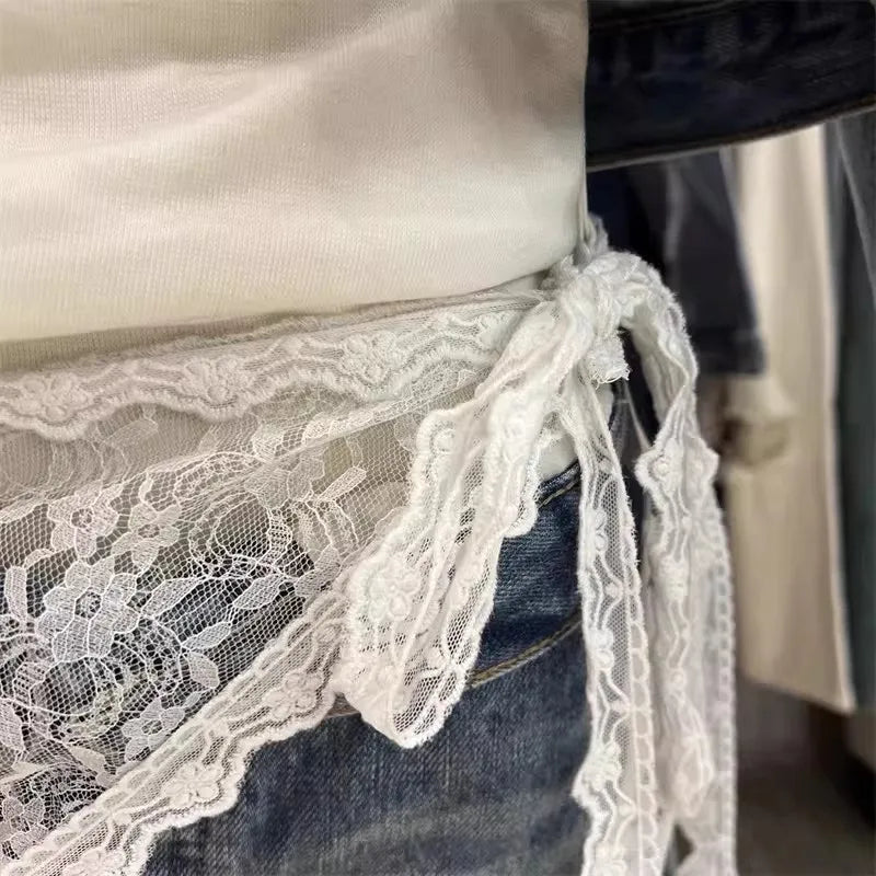 Lace Trim Bandana Scarf — 2-in-1 Hair Band & Waist Accessory