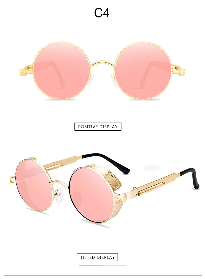 Steampunk Round Sunglasses – Retro Metal Frame UV400 Mens Fashion Eyewear