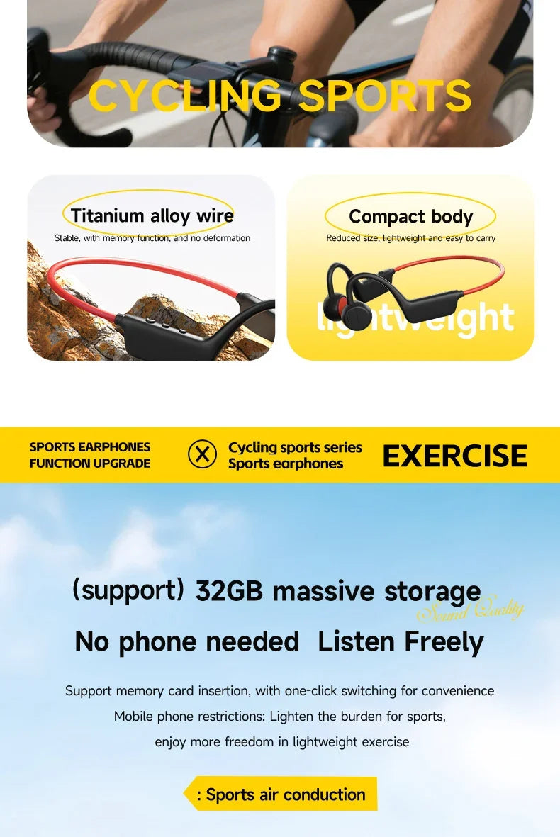 Lenovo Bone Conduction Headphones — Wireless, Waterproof, Bluetooth 5.3