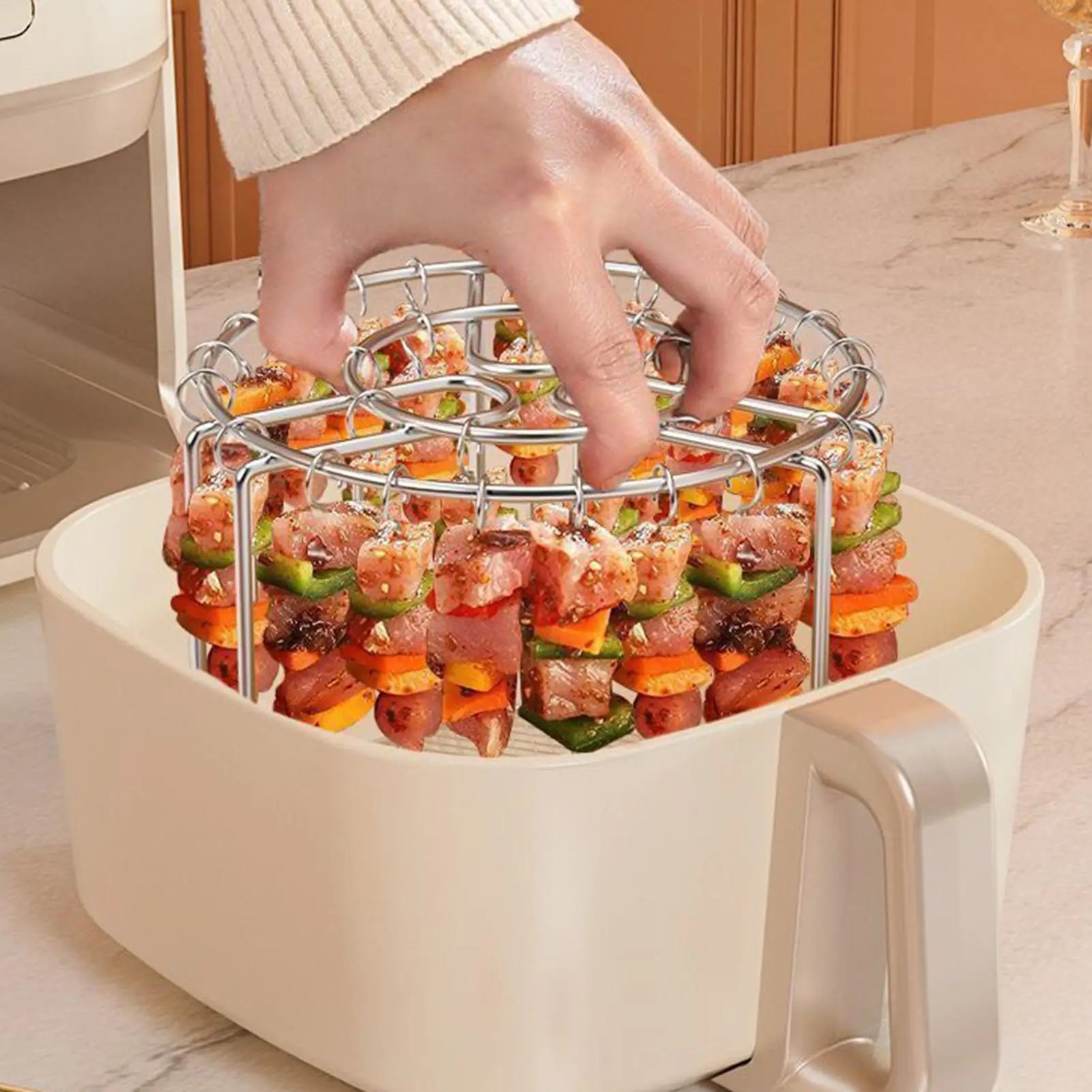 Vertical Kebab Rack with 24 Stainless Steel Skewers | Air Fryer & Oven Grill