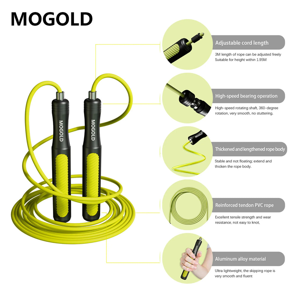 MOGOLD Professional Speed Skipping Rope — Steel Core, Non-Slip Grip