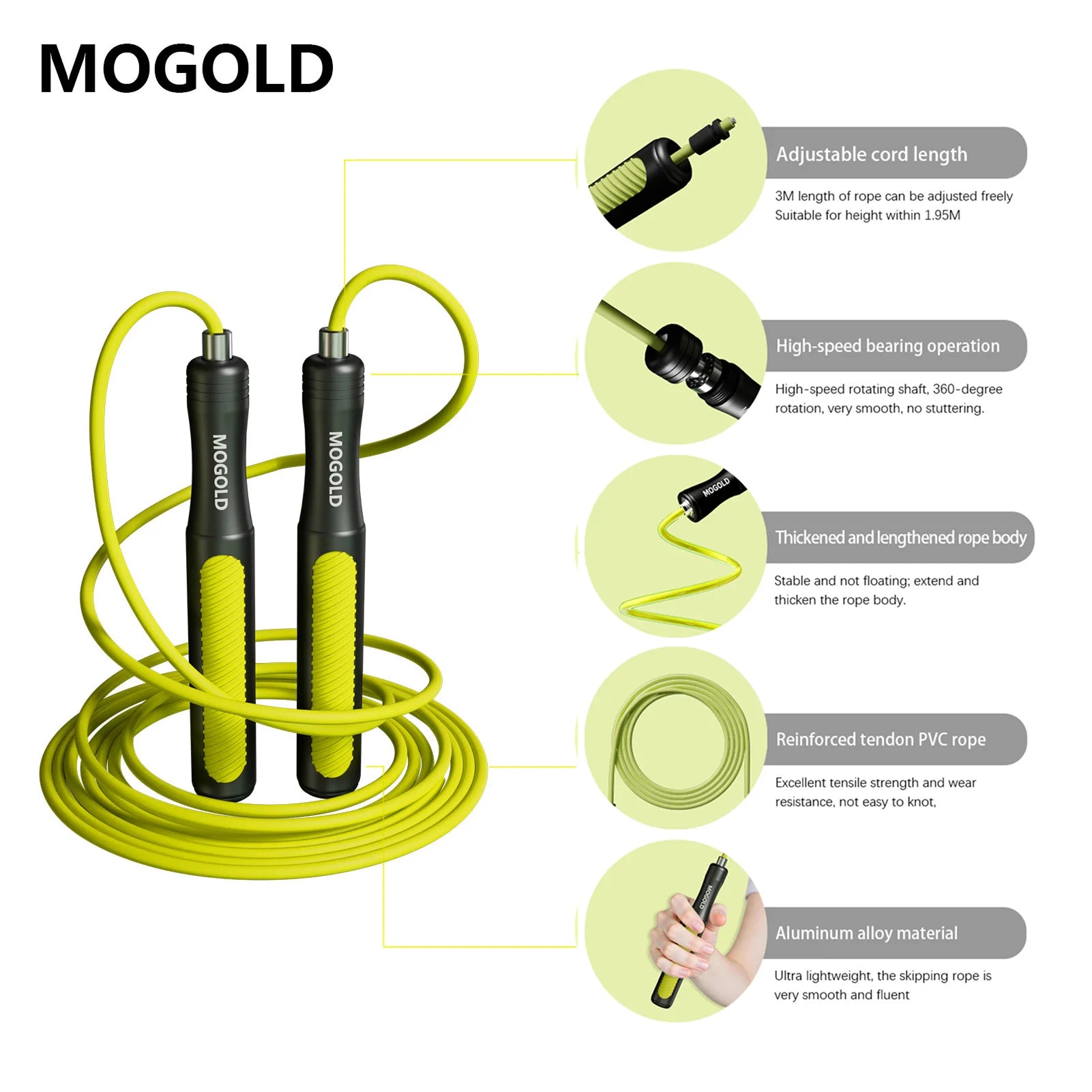 MOGOLD Professional Speed Skipping Rope — Steel Core, Non-Slip Grip