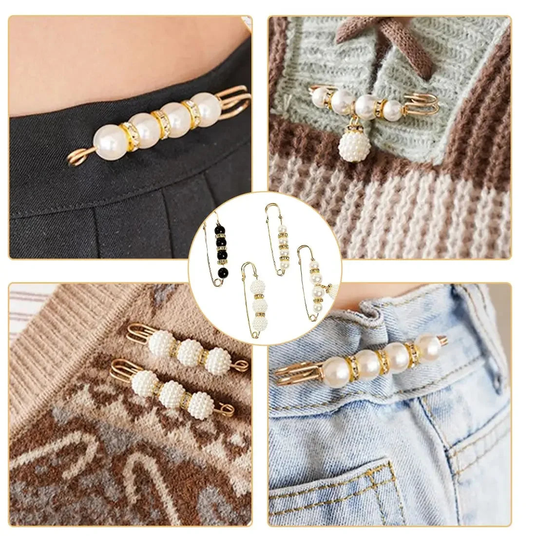 Pearl Waist Pin Clips – 6-Piece Set