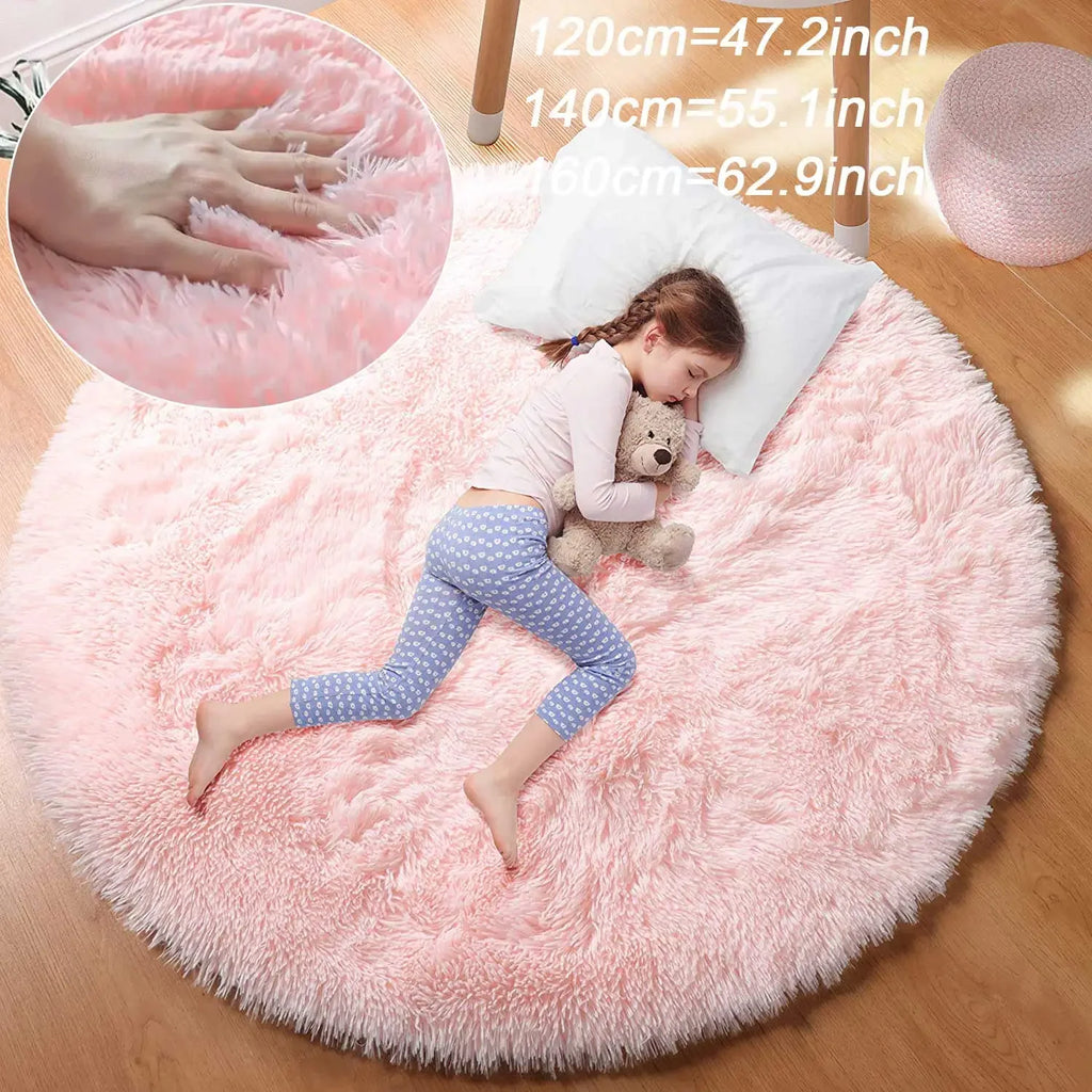 Super Soft Plush Round Rug – Fluffy Thick Pile Carpet for Living Room, Bedroom & Kids Room