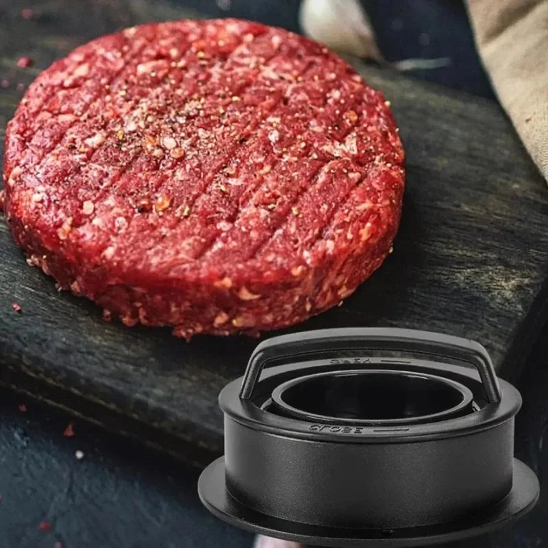 Home Sweet Home burger press and patty maker with stainless steel construction for homemade burger patties.