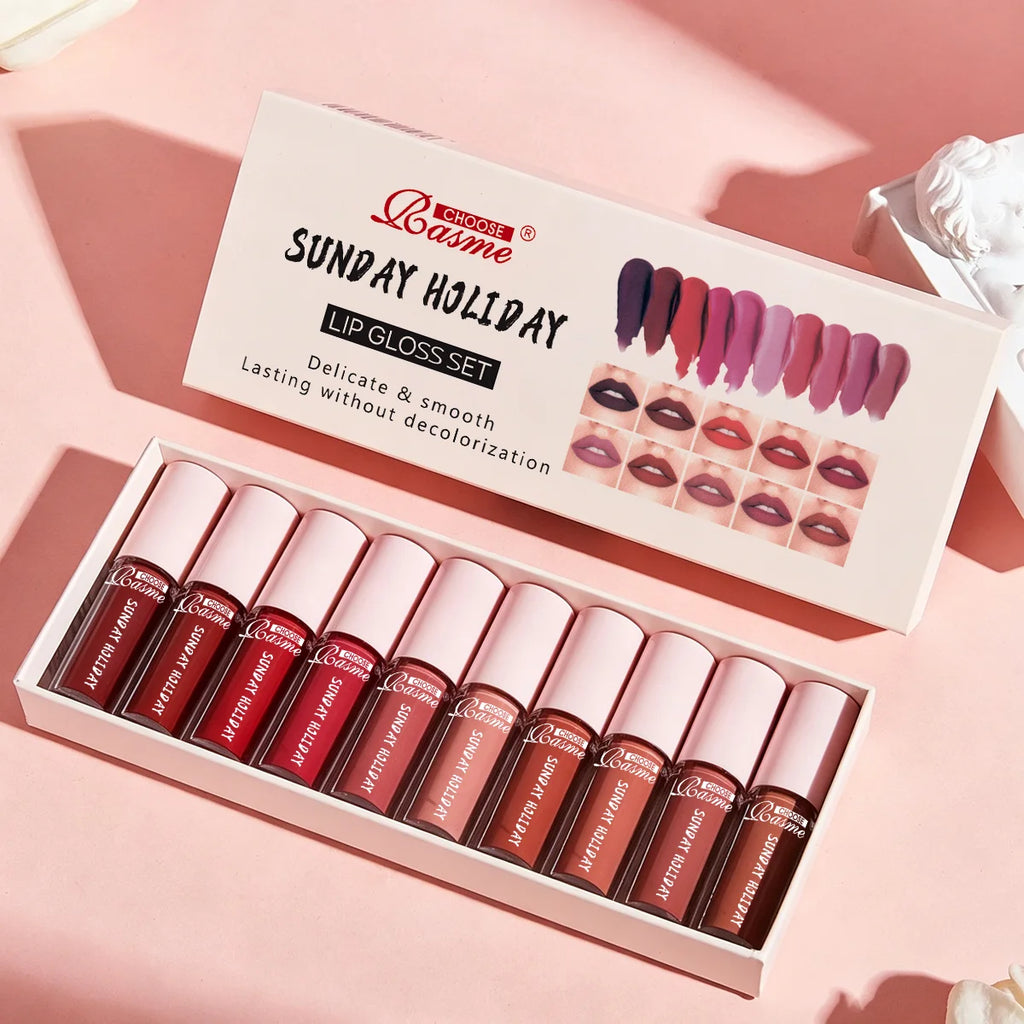 10-Piece Velvet Lip Gloss Set | Waterproof Long-Lasting Matte Lipstick