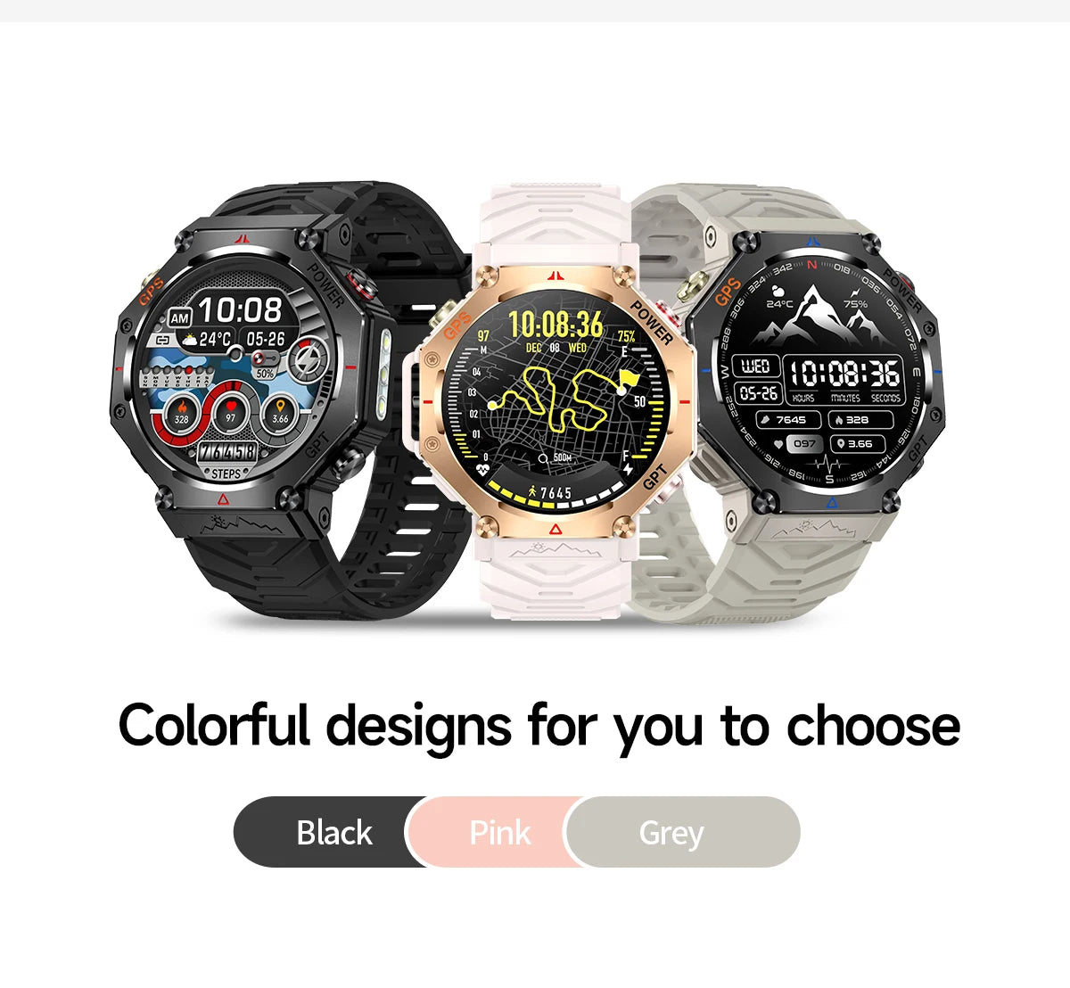 Military Grade GPS Smart Watch – IP69K/10ATM Waterproof AMOLED, 100+ Sports Modes, HD Bluetooth Calls