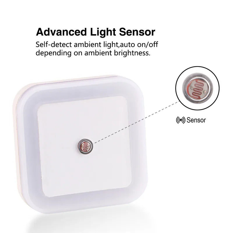 Wireless LED Night Light — Auto Light Sensor, EU & US Plug, 4 Colours