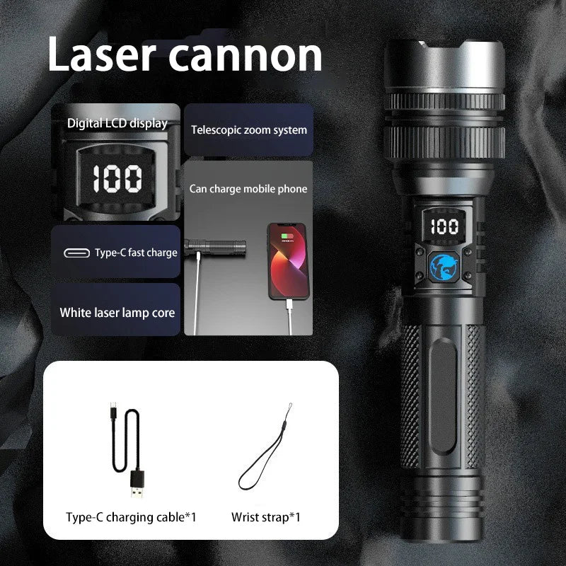 Super Bright Rechargeable LED Torch – Zoomable, Waterproof & Digital Display