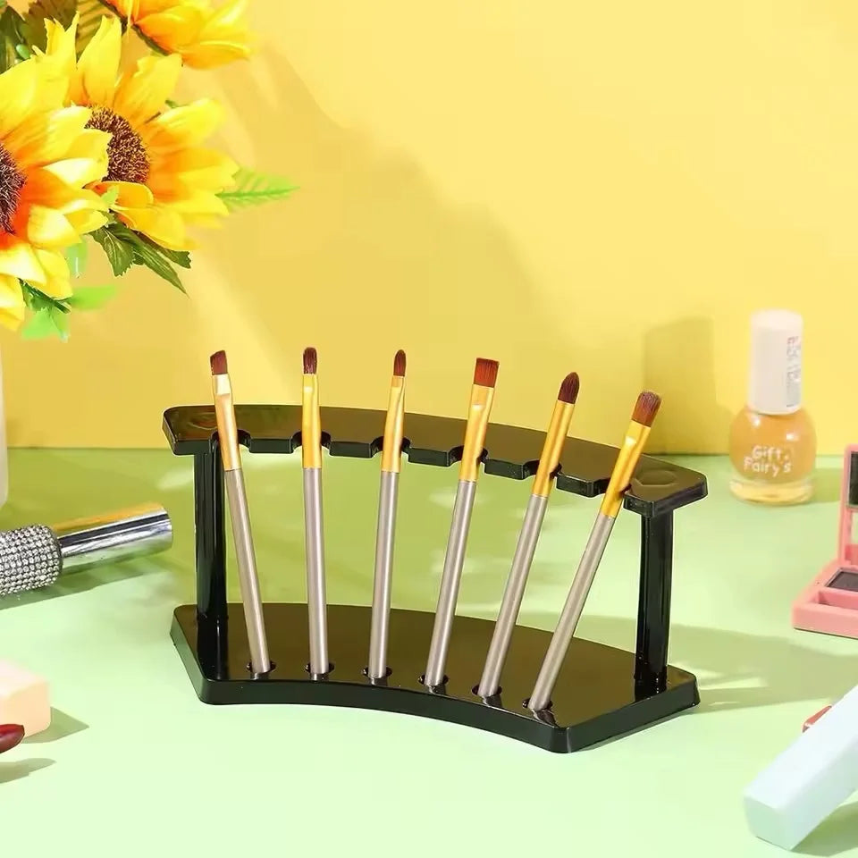 6-Slot Pen & Makeup Brush Holder Transparent Plastic Desk Organiser