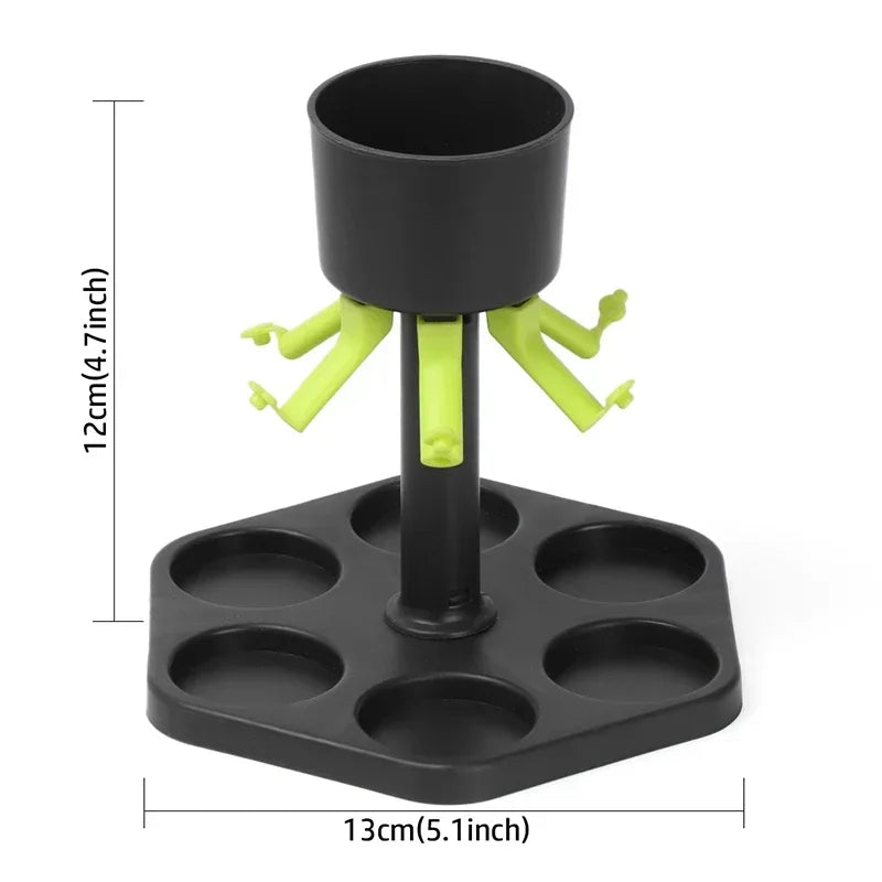 Home Sweet Home 6-Way Shot Glass Dispenser bar set for party drinking games, featuring a colorful shot glass holder and assorted shot glasses.