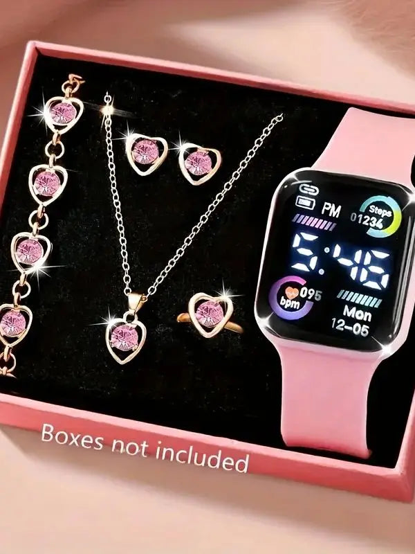 Fashion Electronic Watch & Jewellery Gift Set for Teens – 5 & 6 Piece
